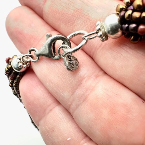 Silpada N1815 12 Strand Brown Bronze Seed Beads Necklace Sterling Silver - Picture 2 of 3